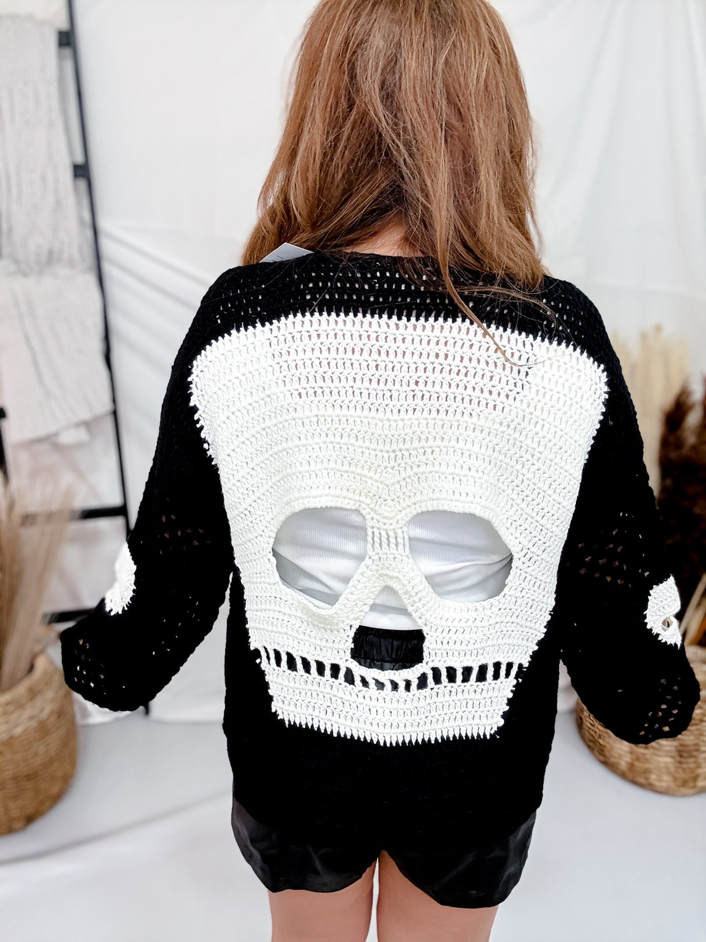 Black Open Knit Skeleton Cardigan