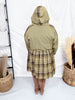 Cozy Plaid Accent Hooded Olive Mini Dress
