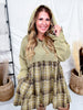 Cozy Plaid Accent Hooded Olive Mini Dress