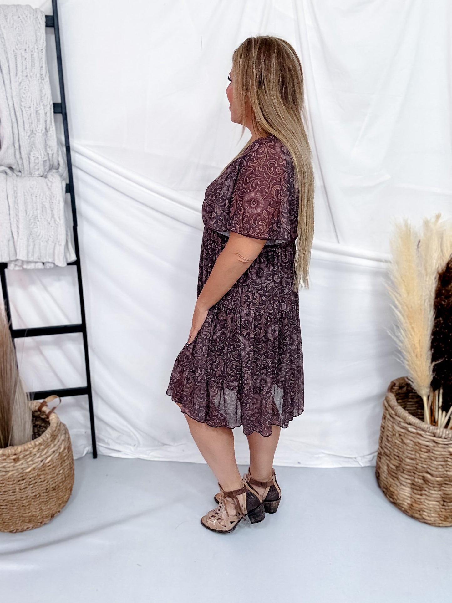 Bronzed Bloom Short Sleeve Dress