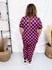 Pink & Black Check Short Sleeve Top & Jogger Bottom Loungewear Set