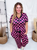 Pink & Black Check Short Sleeve Top & Jogger Bottom Loungewear Set