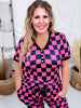 Pink & Black Check Short Sleeve Top & Jogger Bottom Loungewear Set