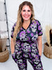 Purple Sugar Skull Short Sleeve Top & Jogger Bottoms PJ Set