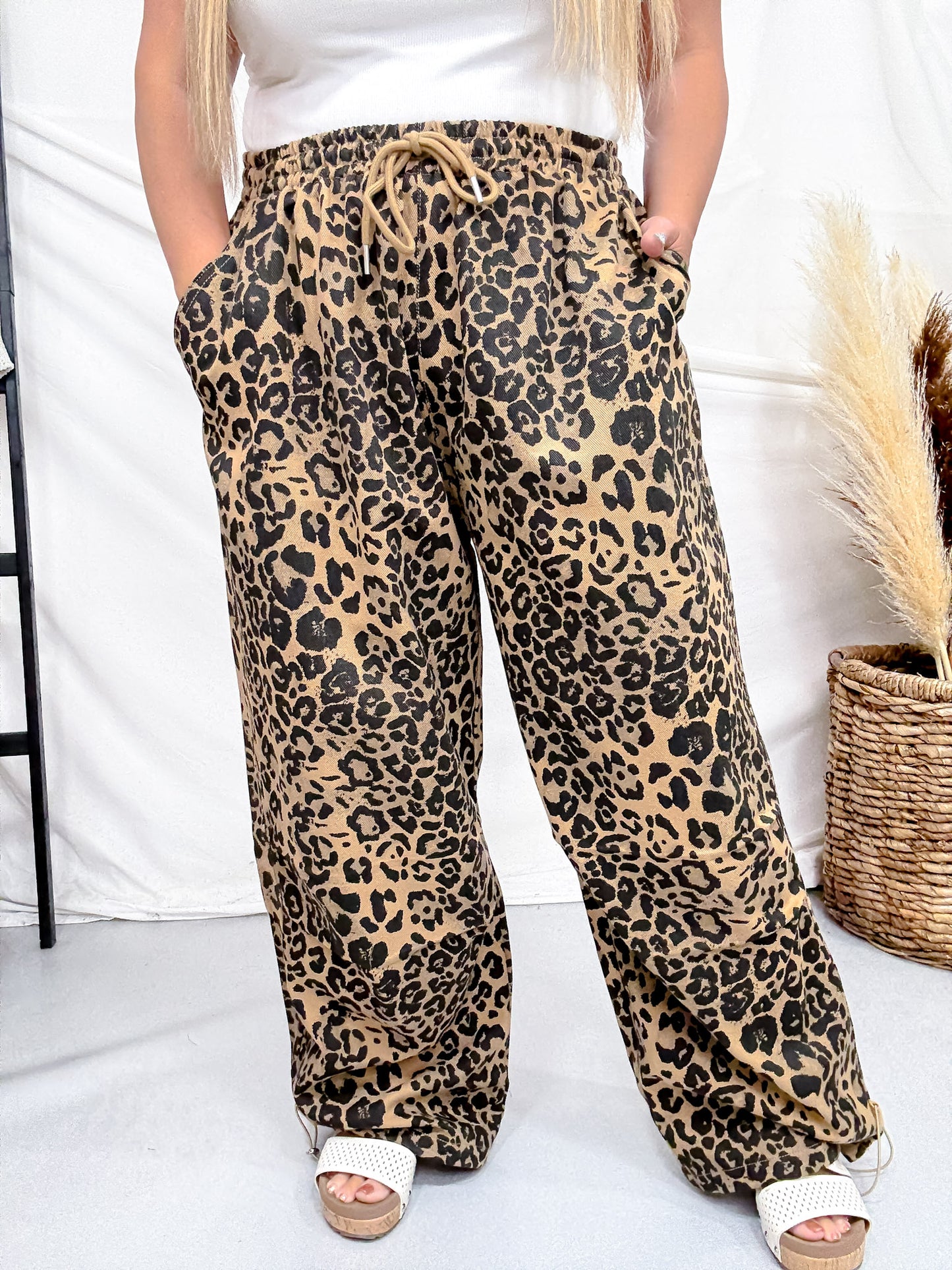 Leopard Print Cargo Pants With Adjustable Hems