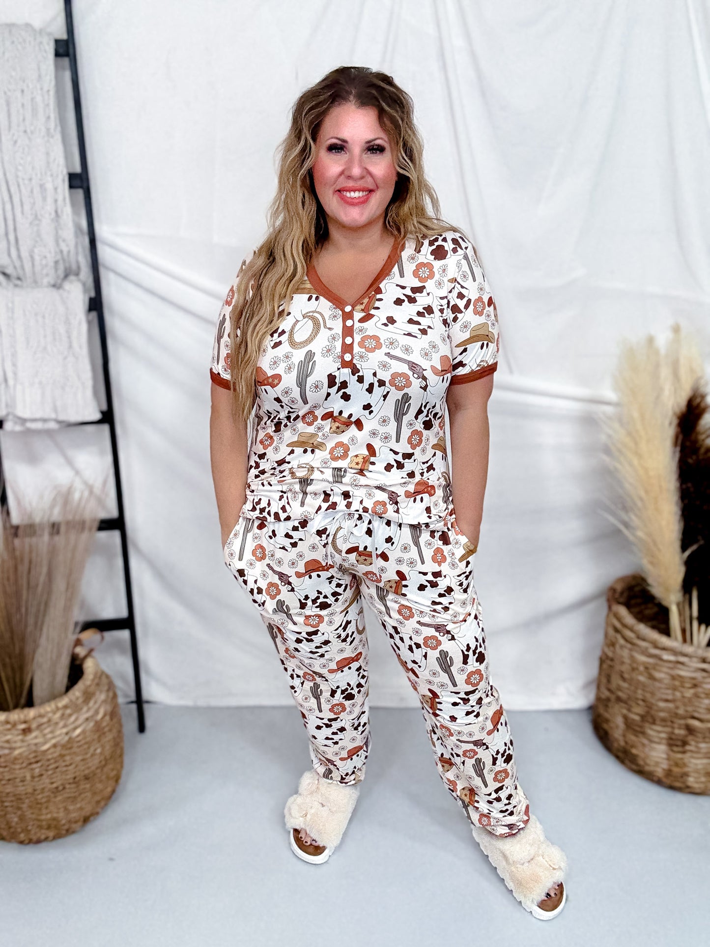 Western Ghost Short Sleeve Top & Jogger Bottom Loungewear Set