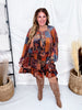 Velvet Patchwork Paisley Dress With Ruffled Hemline