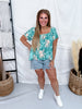 Jade & Peach Floral Print Top With Puff Sleeves