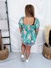 Jade & Peach Floral Print Top With Puff Sleeves