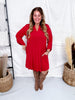 Jewel Red Long Sleeve A-Line Dress