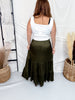 Olive Green Tiered Maxi Skirt With Embroidered Waistband