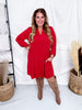 Jewel Red Long Sleeve A-Line Dress