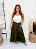 Olive Green Tiered Maxi Skirt With Embroidered Waistband