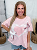 Pink Mineral Washed Tee With Heart And Bow Appliques