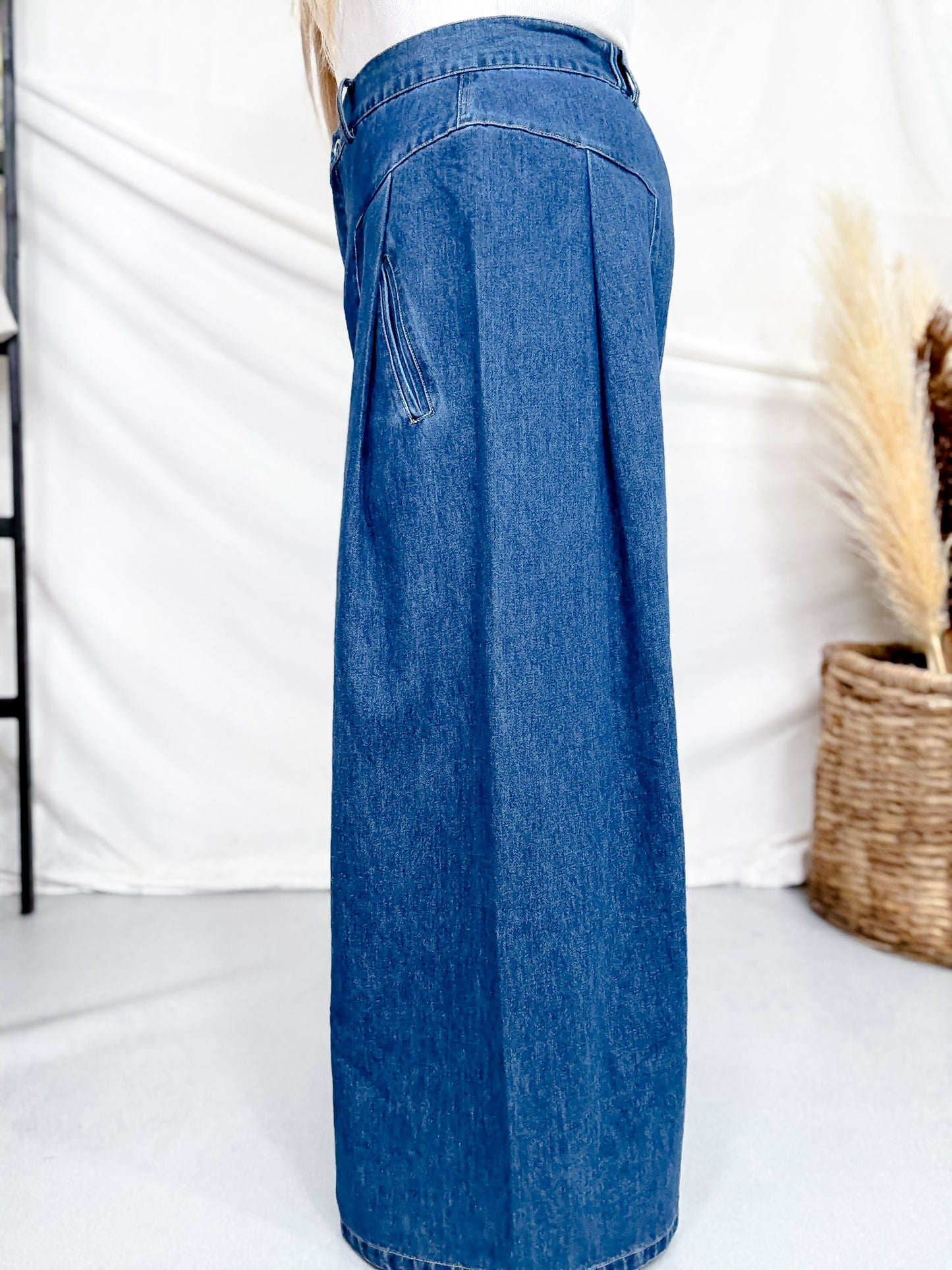 High Waist Wide Leg Jeans With Angled Panels