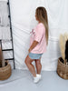 Pink Mineral Washed Tee With Heart And Bow Appliques