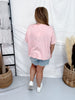 Pink Mineral Washed Tee With Heart And Bow Appliques