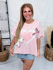 Pink Mineral Washed Tee With Heart And Bow Appliques