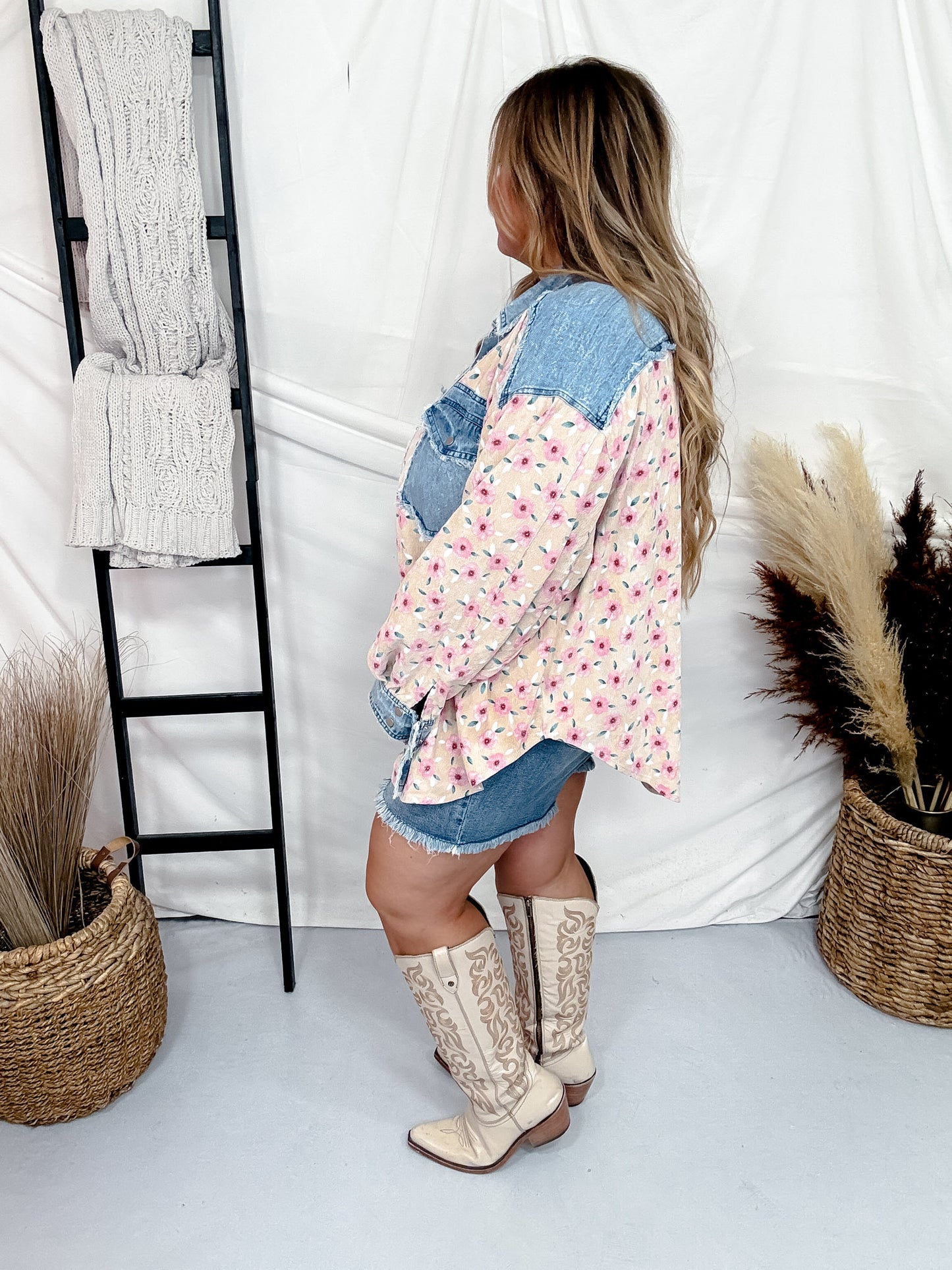 Floral Corduroy Washed Denim Mix & Match Shirt