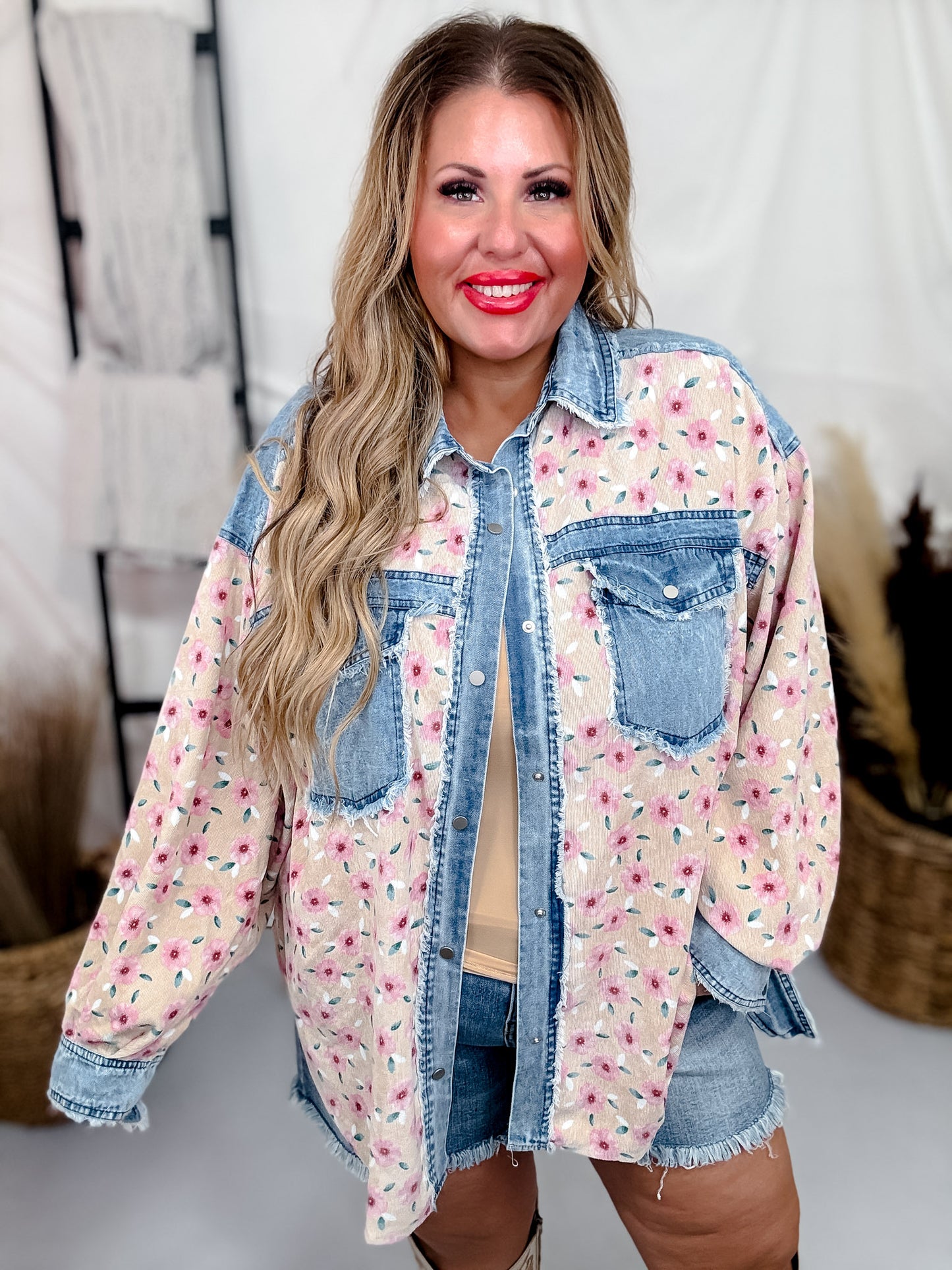 Floral Corduroy Washed Denim Mix & Match Shirt