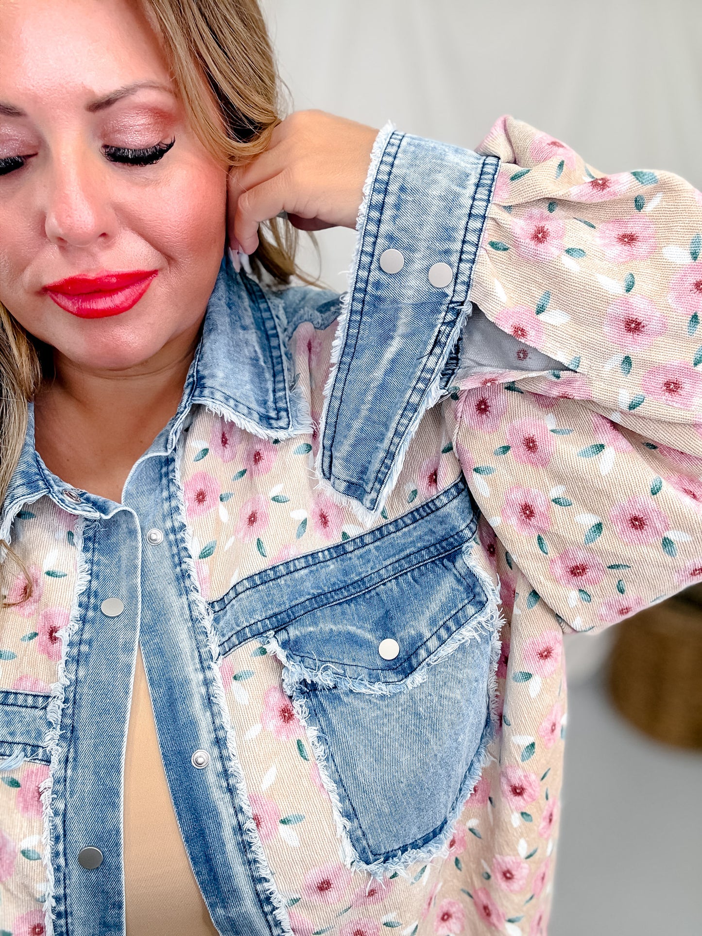 Floral Corduroy Washed Denim Mix & Match Shirt