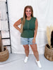 Mineral Washed Pine Green Half Button Front Muscle Tank