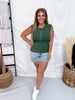 Mineral Washed Pine Green Half Button Front Muscle Tank