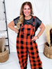 Orange & Black Plaid Flannel Wide Leg Overalls FINAL SALE