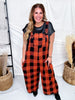 Orange & Black Plaid Flannel Wide Leg Overalls FINAL SALE