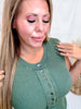 Mineral Washed Pine Green Half Button Front Muscle Tank