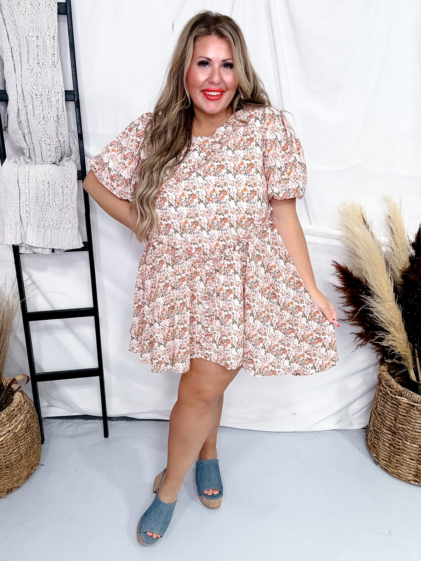Peachy Pink Floral Fit and Flare Dress
