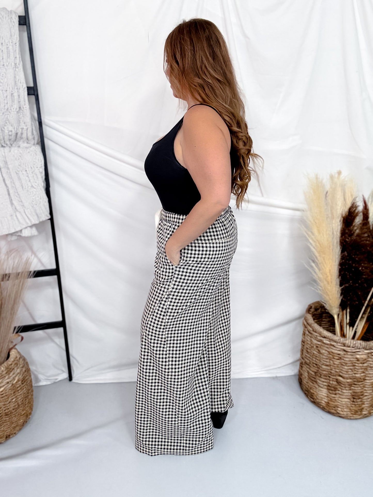 Black & White Gingham Wide Leg Pants