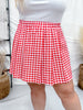 Red & White Gingham Pleated Mini Skirt