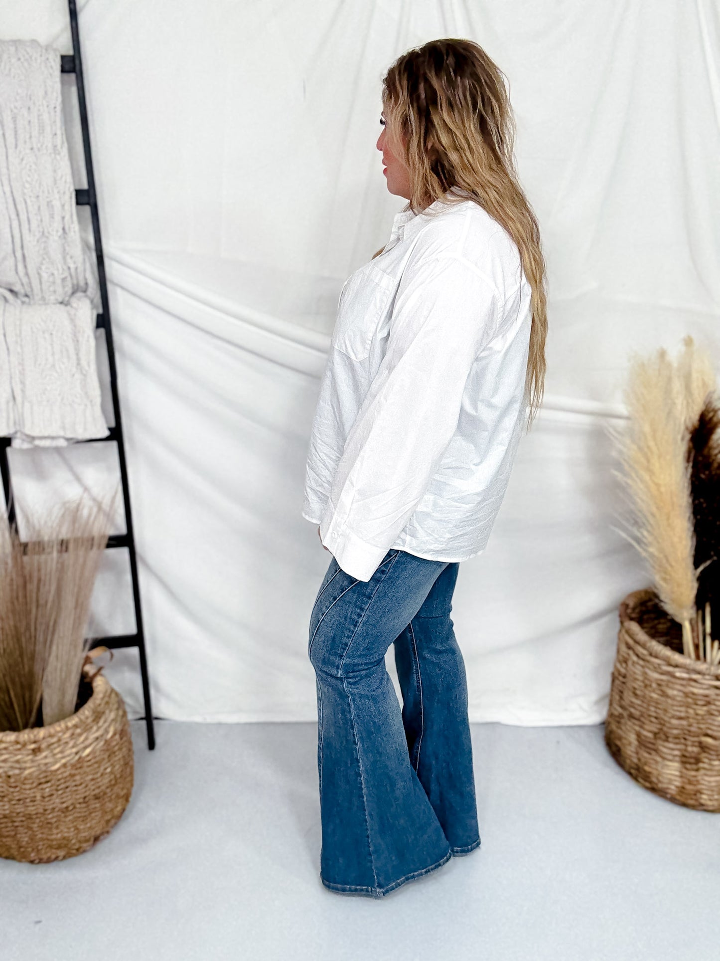 Long Sleeve Solid White Button Up Shirt