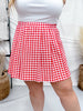 Red & White Gingham Pleated Mini Skirt