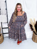 Citrus Bloom Mid Length Dress with Square Neckline