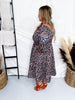 Citrus Bloom Mid Length Dress with Square Neckline
