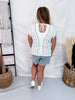 Mint & Pink Striped Crochet Top With Scalloped V-Neckline