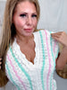 Mint & Pink Striped Crochet Top With Scalloped V-Neckline