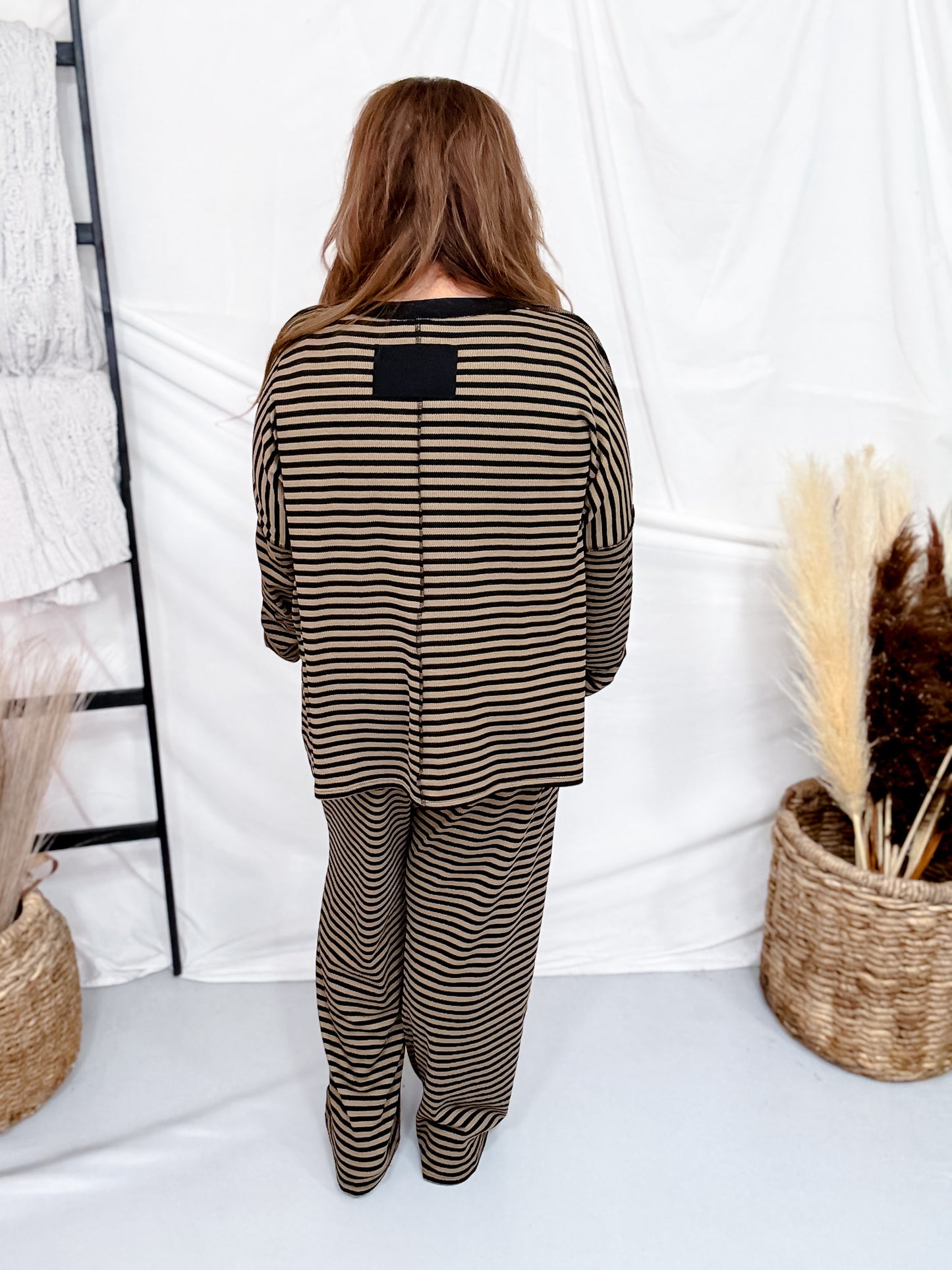 Mocha & Black Striped Long Sleeve Pullover