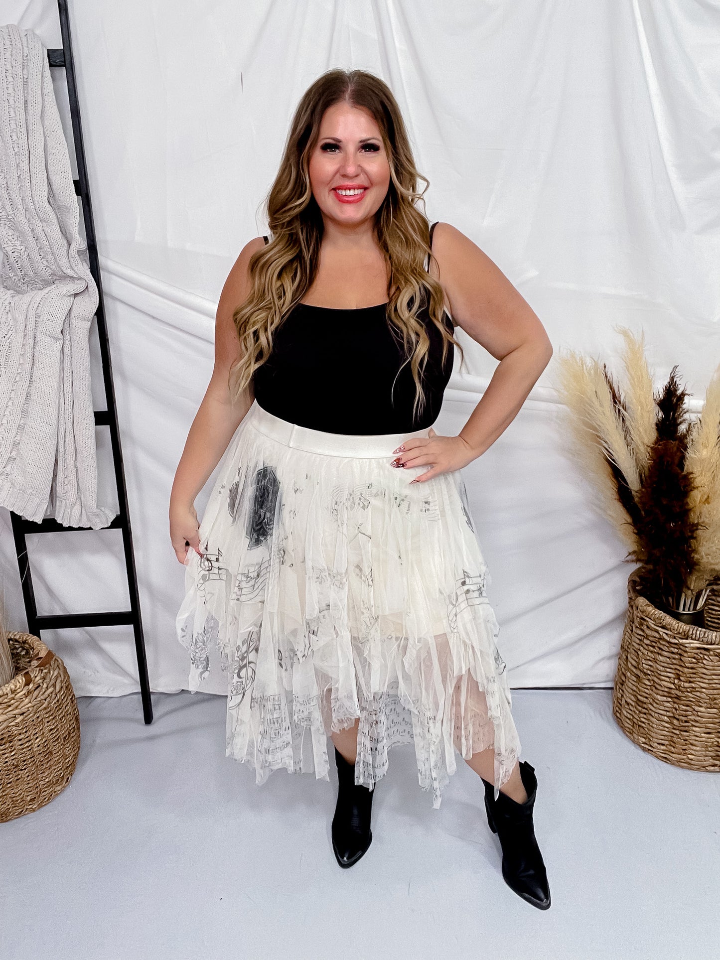 Musical Notes Ivory Mesh Skirt FINAL SALE