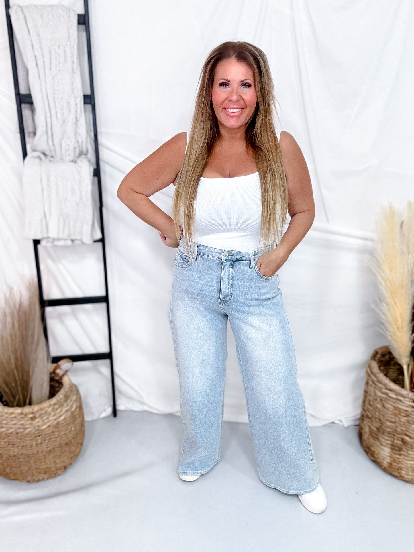 Judy Blue High Waist Petite Tummy Control Retro Wide Leg Jeans