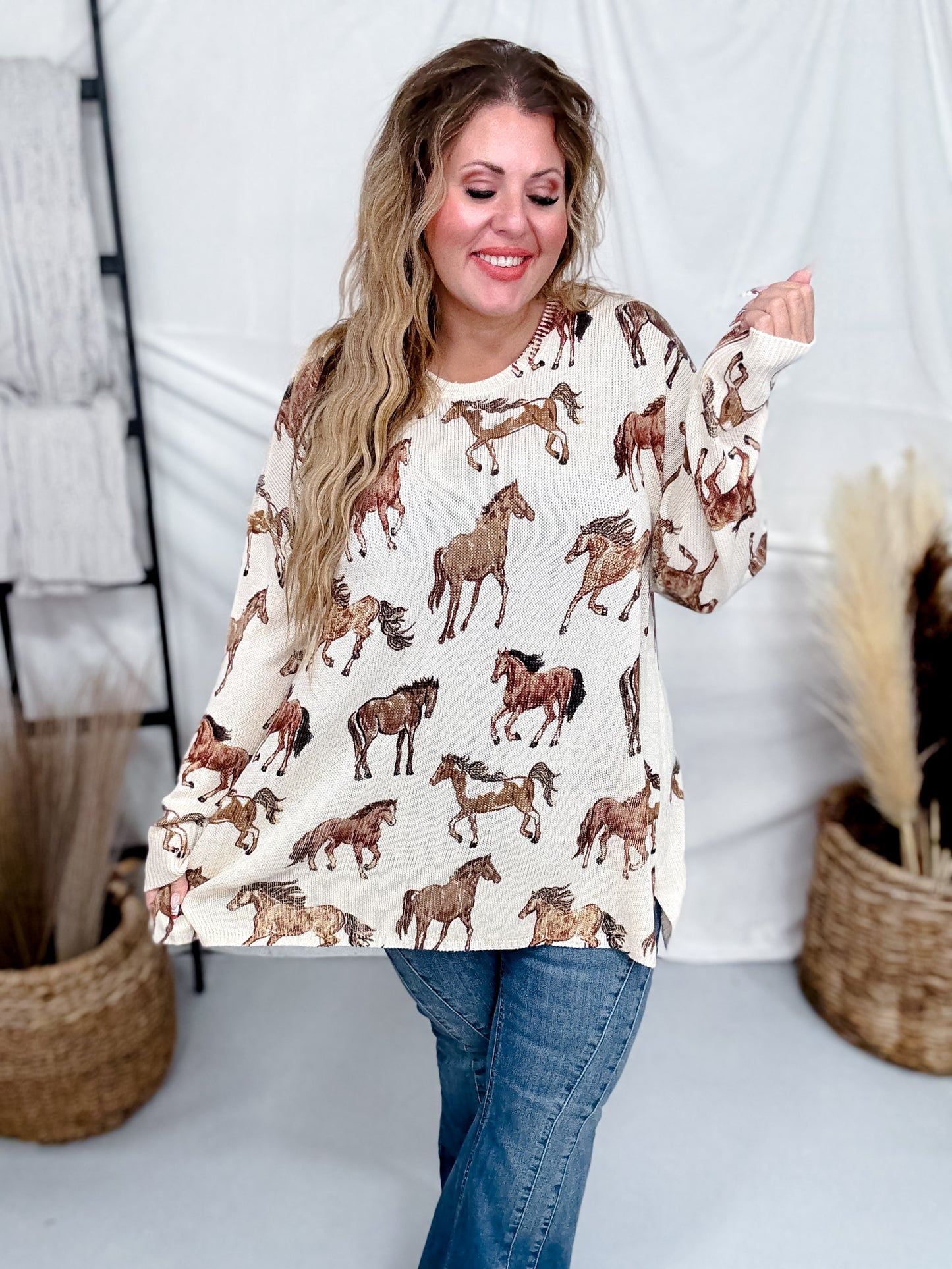 Bonfire Wild Horses Long Sleeve Sweater Knit
