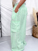 Green & White Striped Wide Leg Lounge Pants