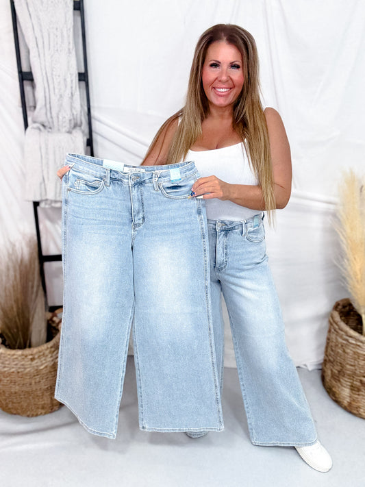 Judy Blue High Waist Petite Tummy Control Retro Wide Leg Jeans