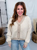 Oatmeal & Ivory Striped Knit Button Front Cardigan