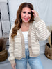 Oatmeal & Ivory Striped Knit Button Front Cardigan
