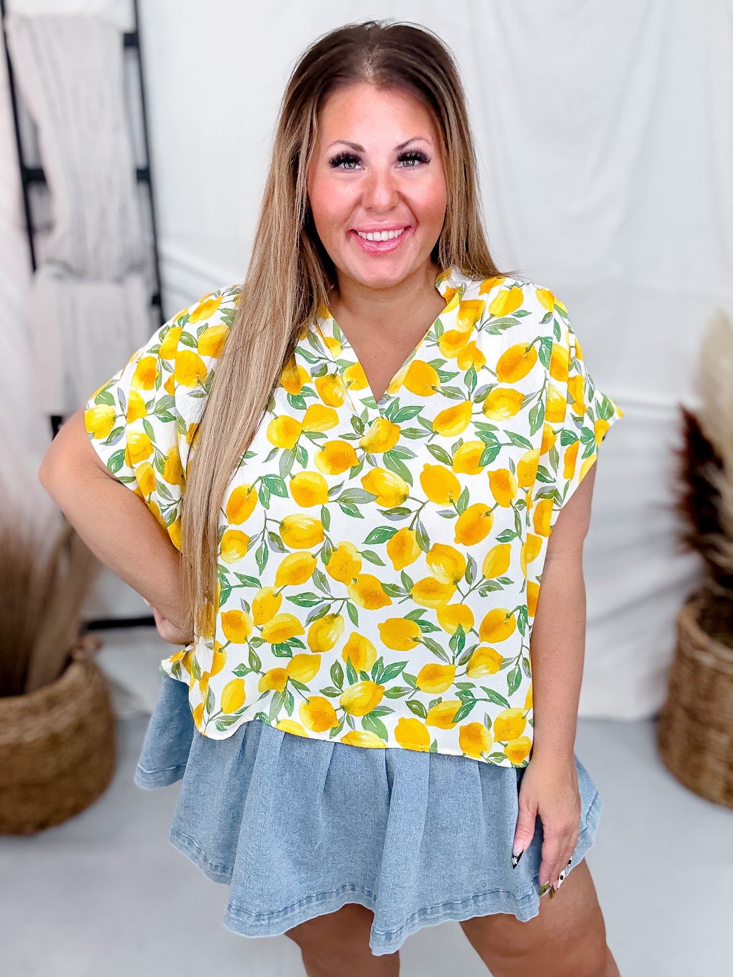 Limoncello Shirred Sleeve Top With Mandarin Collar