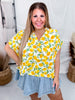 Limoncello Shirred Sleeve Top With Mandarin Collar