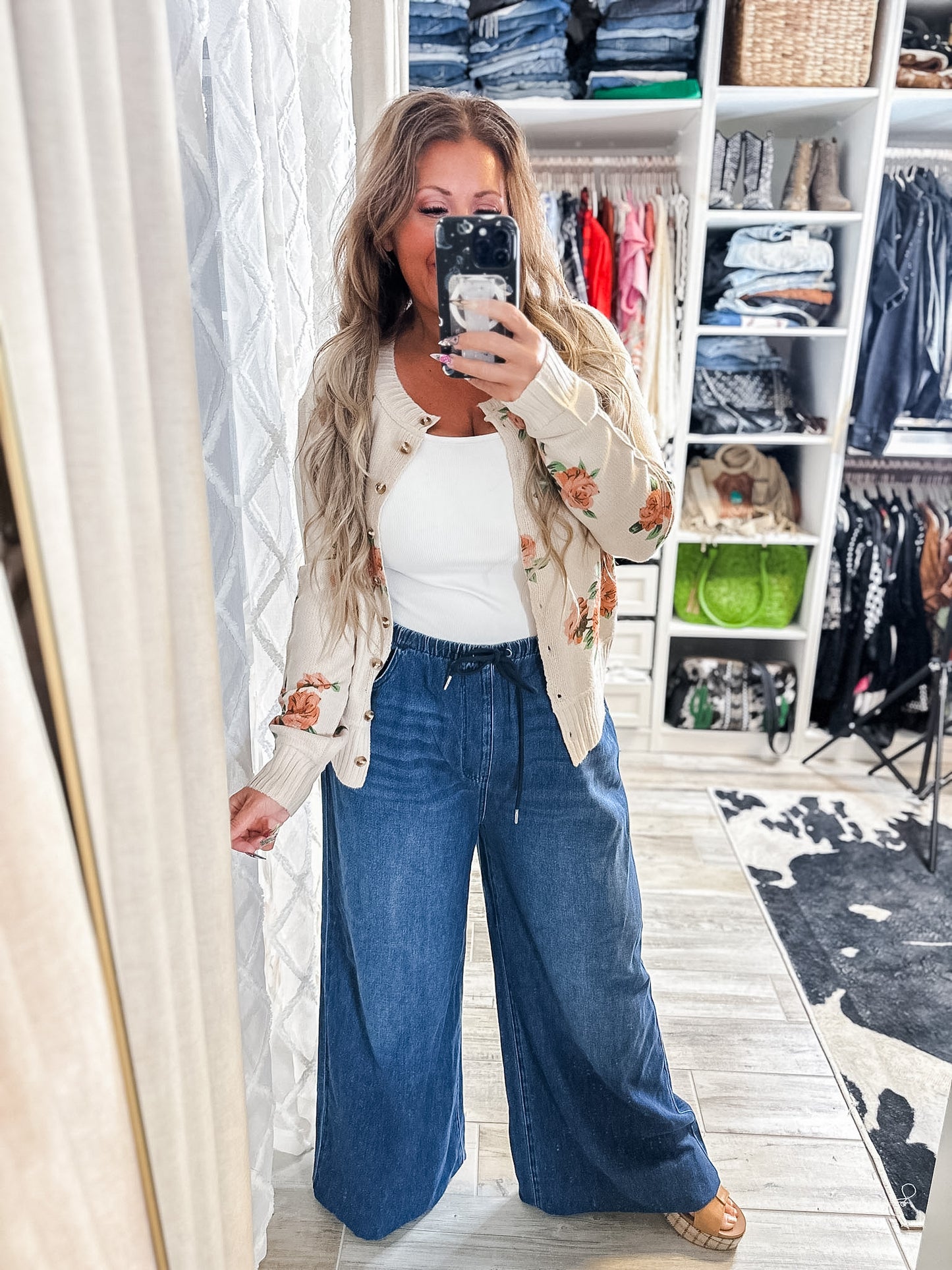 Judy Blue High Waist Dark Wash Palazzo Jeans With Drawstring Waist